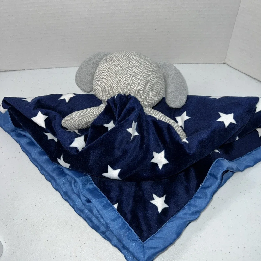 Cloud Island Puppy Dog Baby Large Blanket Lovey Navy Blue White Stars 28